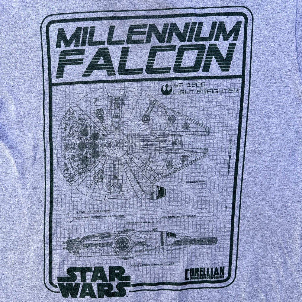 Star Wars Millennium Falcon Blueprint T-Shirt Her Universe Gray Mens Medium‎ MD